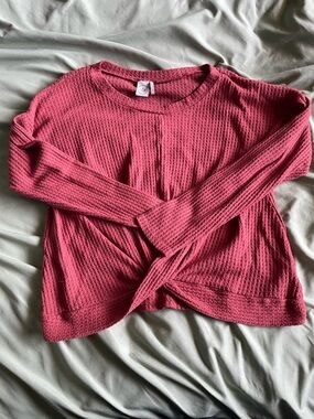 Paper Crane Cropped Waffle Knit Henley - a10